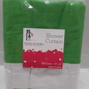 Cotton Vibrant Green and White Shower Curtain by Buckhead Betties NWT